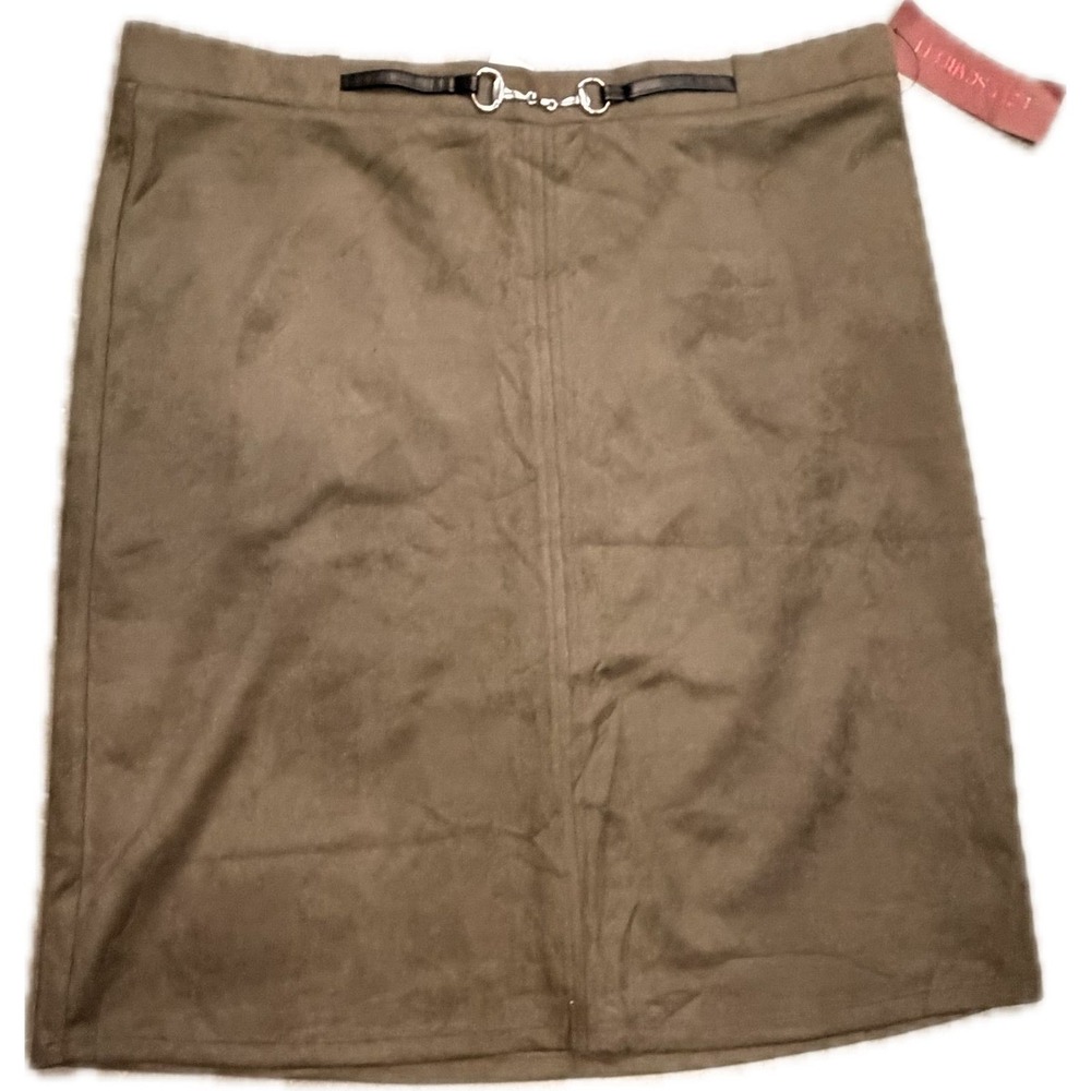 Love Scarlett Faux Suede Pencil Skirt Fatigue Green Bit Hardware XL NWT